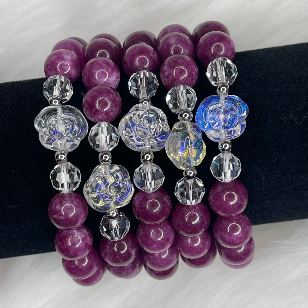 Handmade Gemstone and Glass Bead Stretch Bracelet
